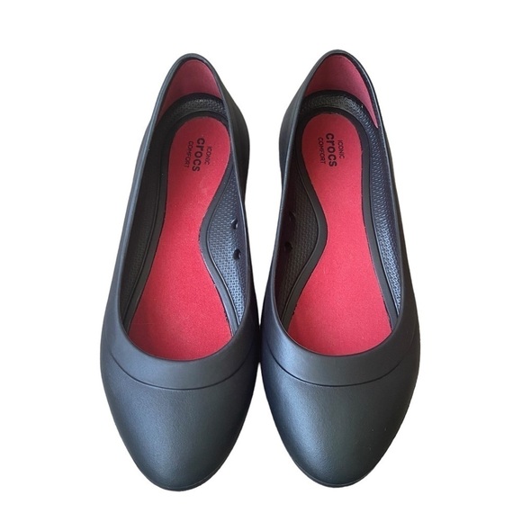 Crocs Black Ballet Slip On Flats Shoes Slippers - Picture 2 of 8